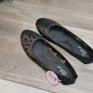 Black Faux Leather Animal Paw Print Flats